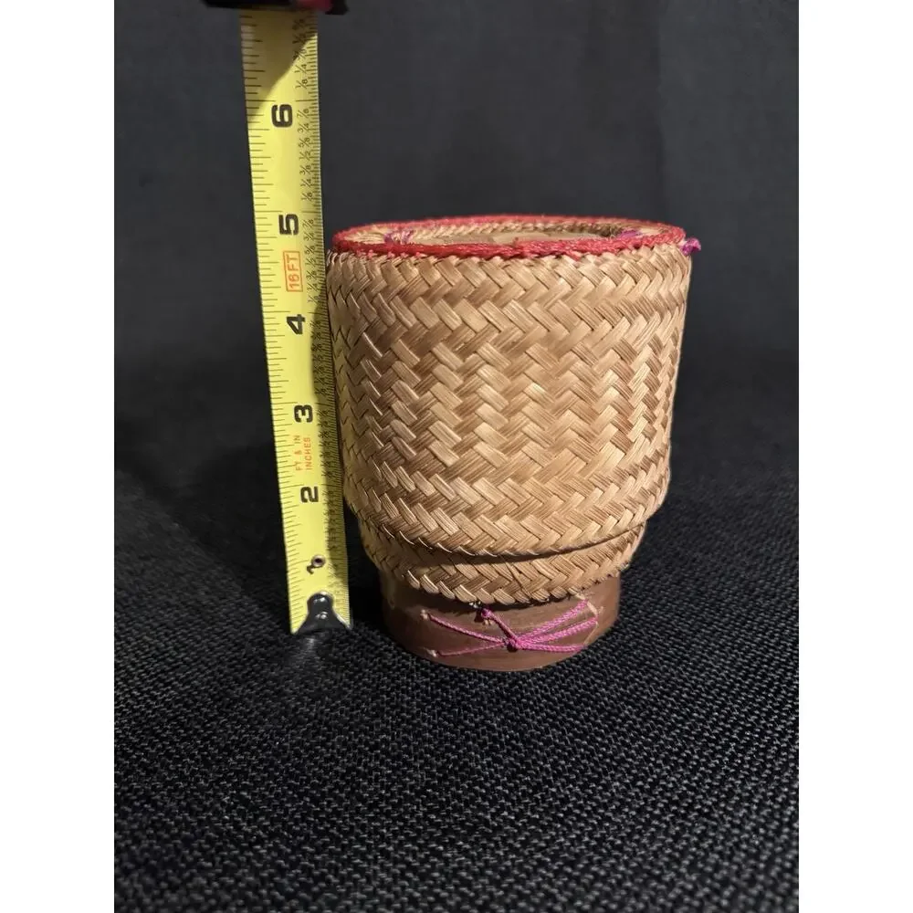 Vintage Handmade Thai Sticky Rice Basket Kratip Bamboo Woven Container 5 Inch